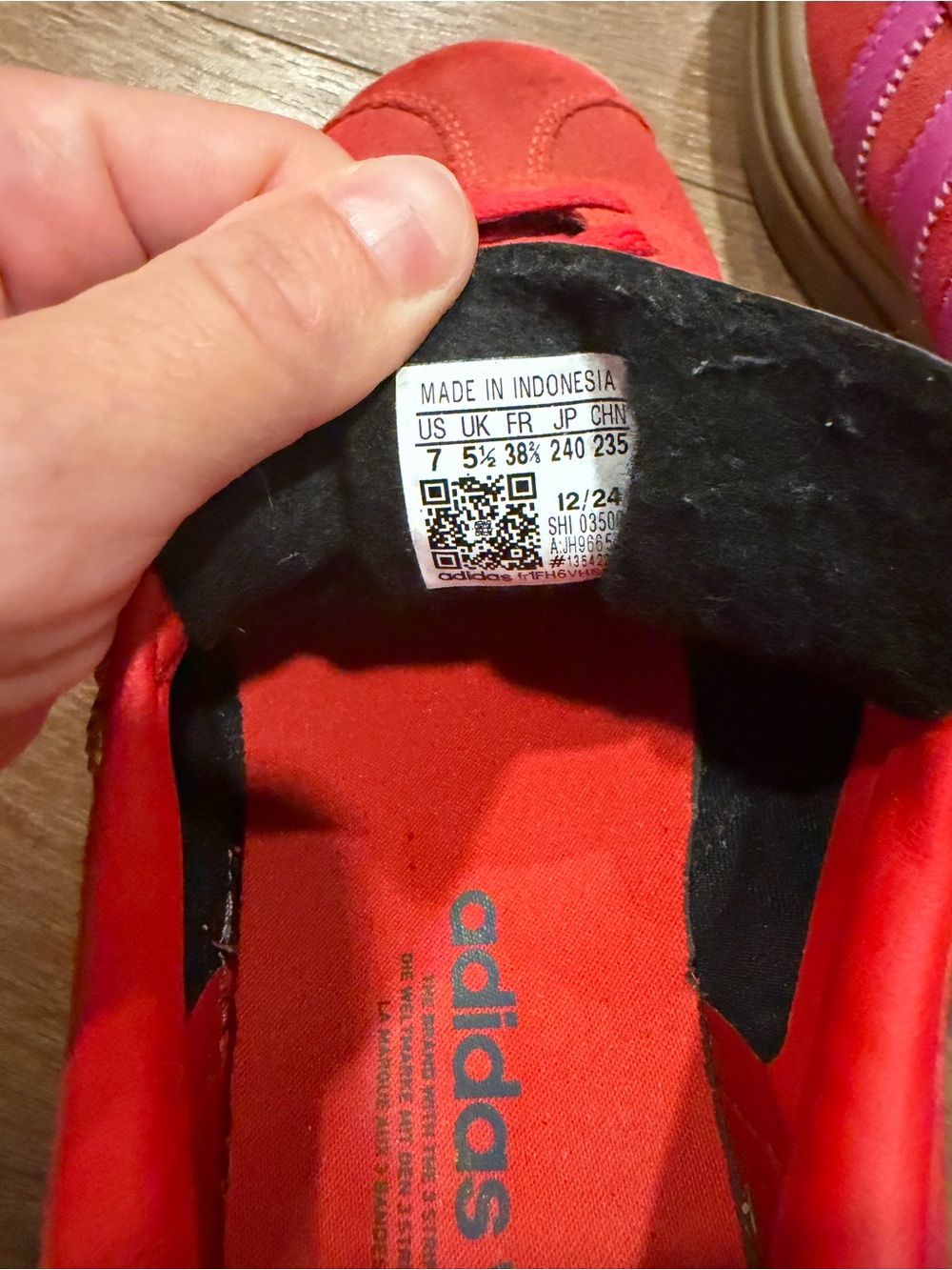 adidas Red Suede Platform Sneakers with Pink Stripes - Picture 5 of 5
